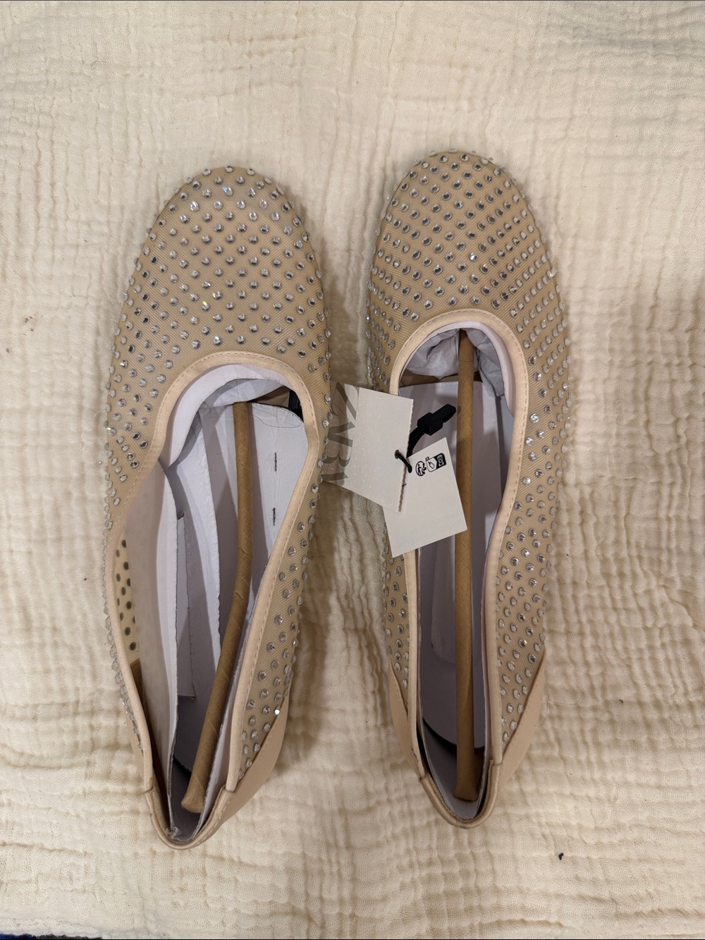 Zara Beige Rhinestone Ballet Flats
